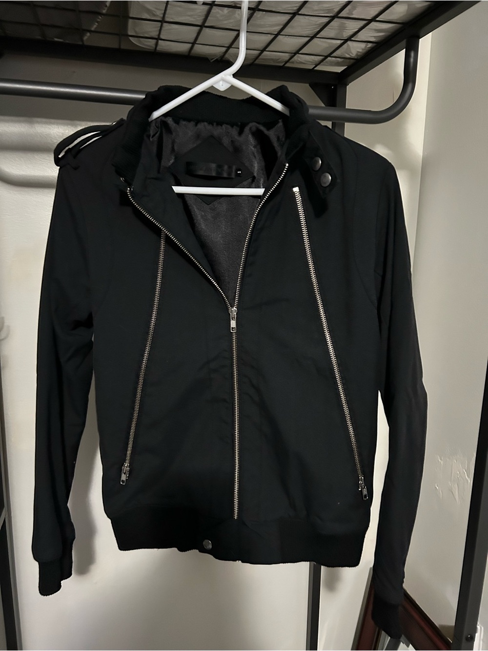 American Rag Black Bomber Jacket with Silver Zippers